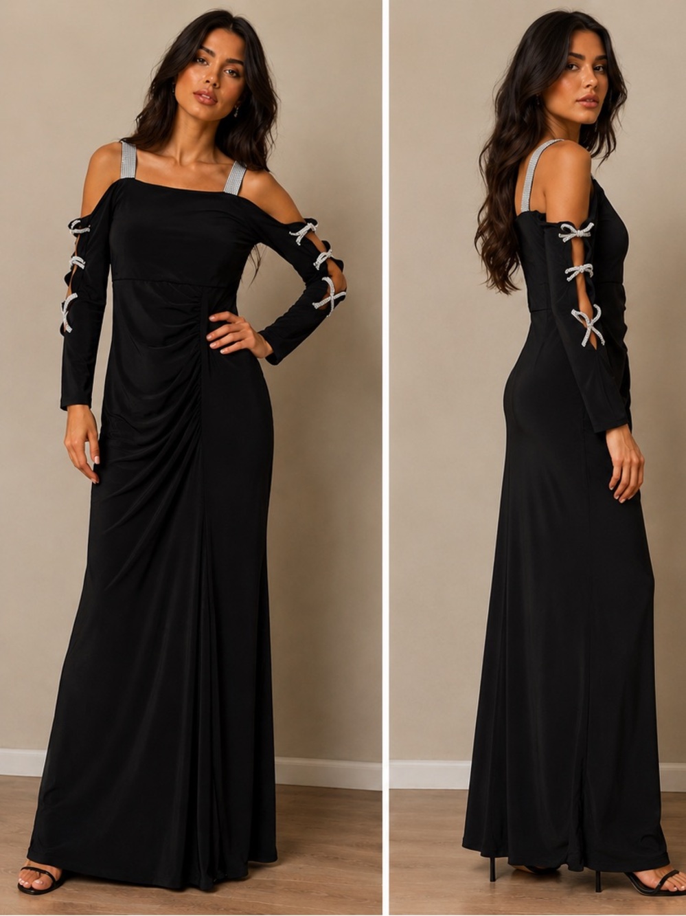 MSK Black Maxi Dress with Silver Bow Straps